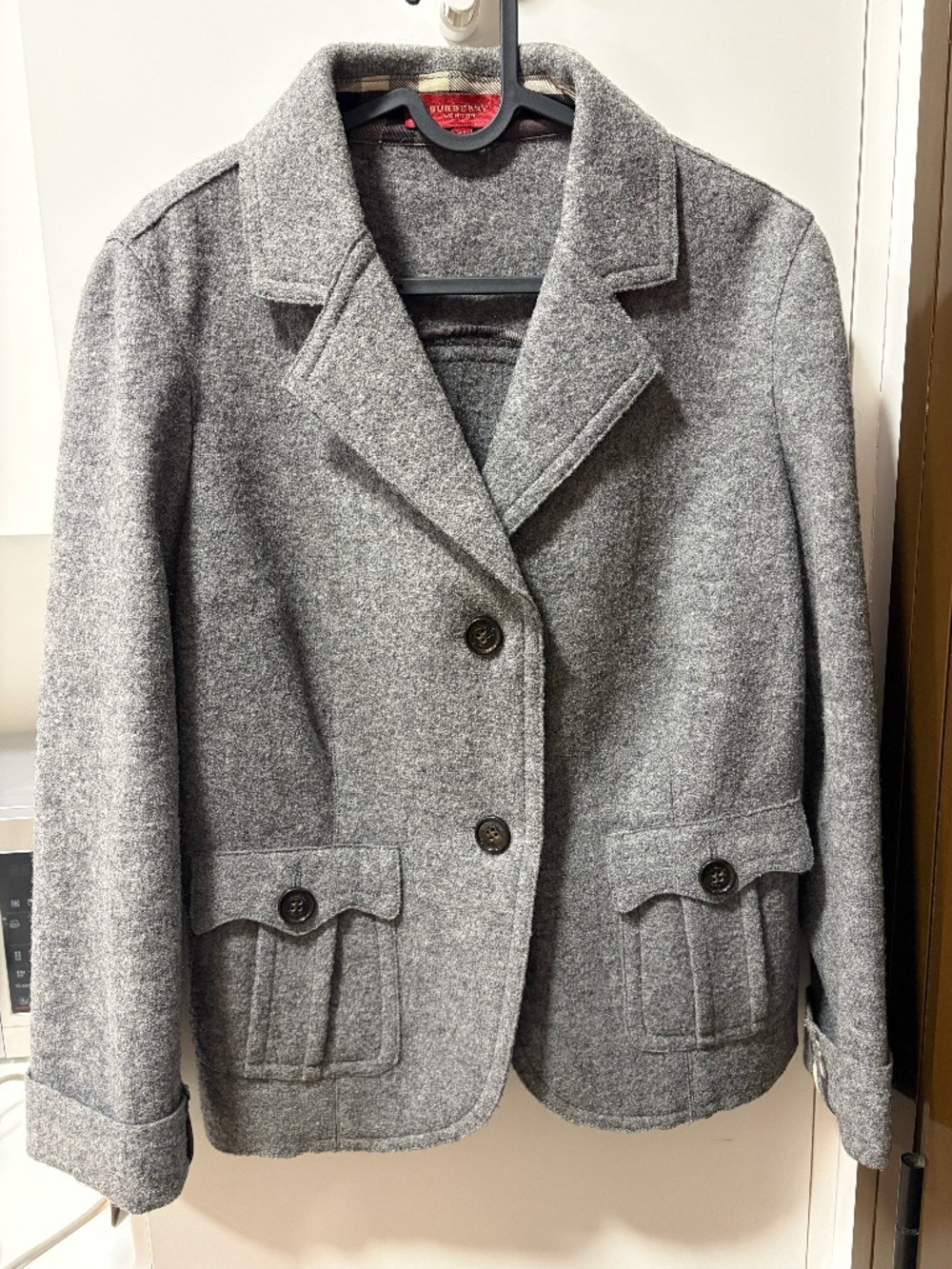 Burberry London 100% Wool Jacket, Nova Check Piped Lining, Size 46